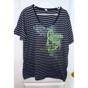 Cruisin the Coast Ladies V-Neck T-Shirt Size 2XL Black and Gray Stripes